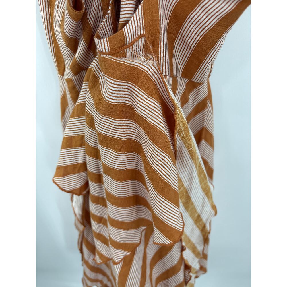 B51 Posse Striped Linen Midi Dress XS Layered Tie Waist Resort Flowy Cruise - Picture 8 of 10